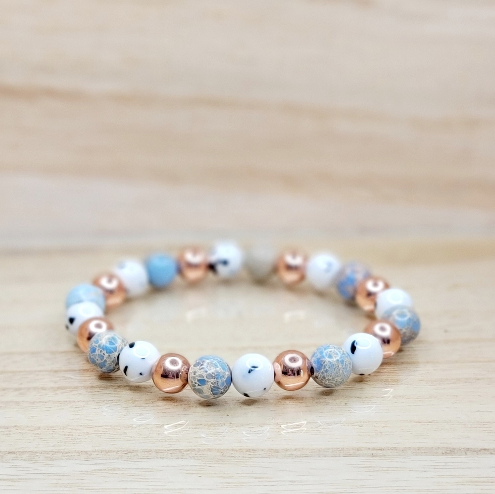 Multi Color Rose Gold Gemstone Stretch Bracelet - Picture 3 of 11
